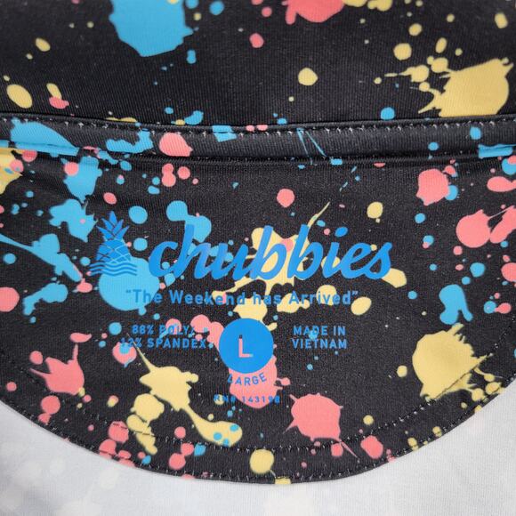 Chubbies The Paint Drips Polo Mens Large Pink Blue Neon Splatter Golf Shirt - Picture 9 of 11